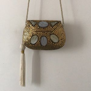Vintage Gold Studded Cross Body Evening Bag